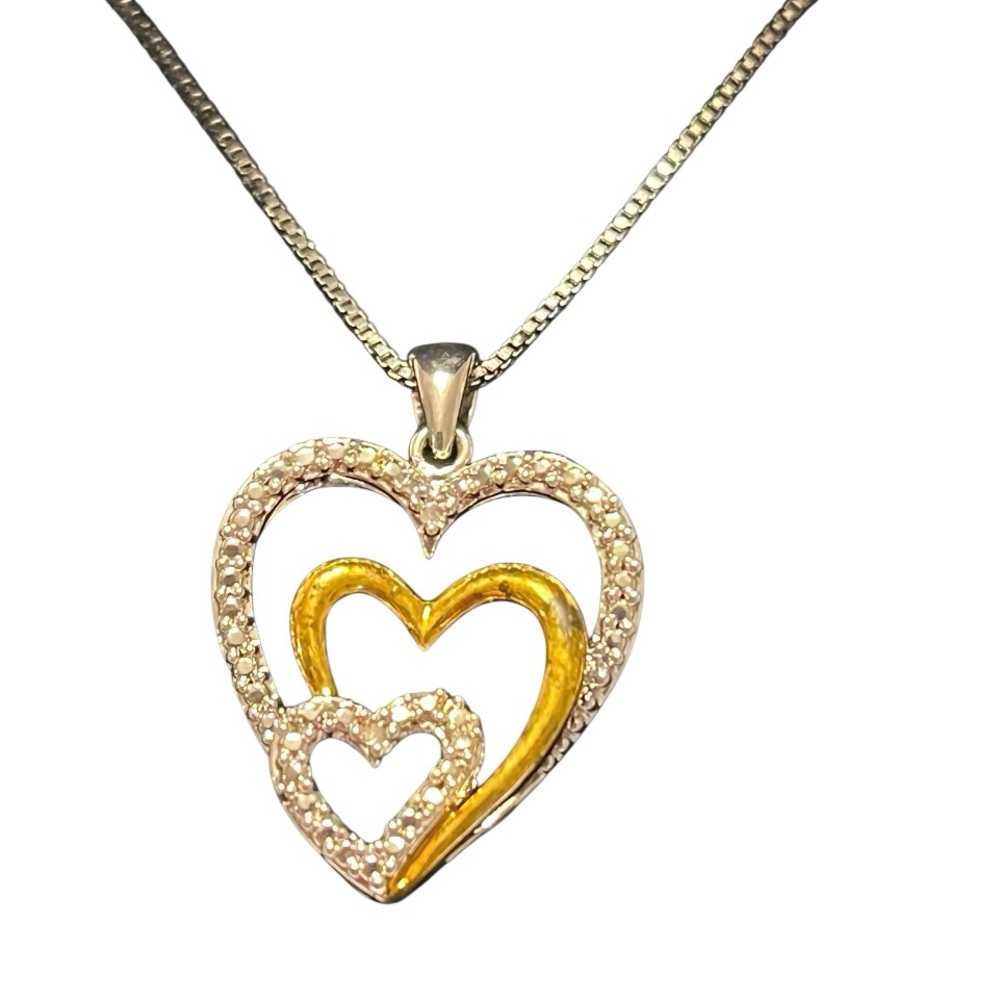 DIAMONDMUSE RHODIUM OVER BRASS TRIPLE HEART ACCENT NECKLACE 18"